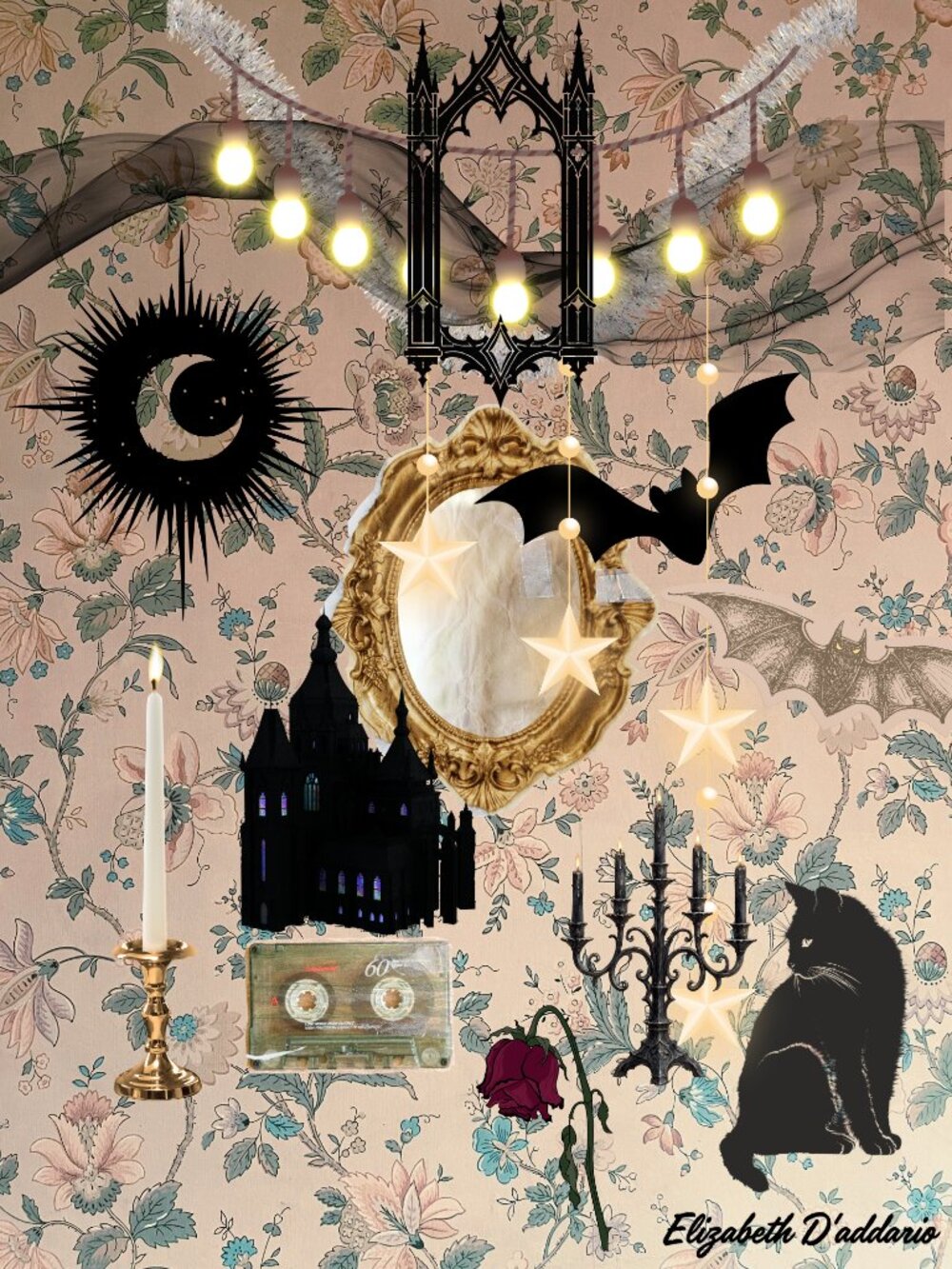 Vintage Gothic Halloween Party Collage Original Art